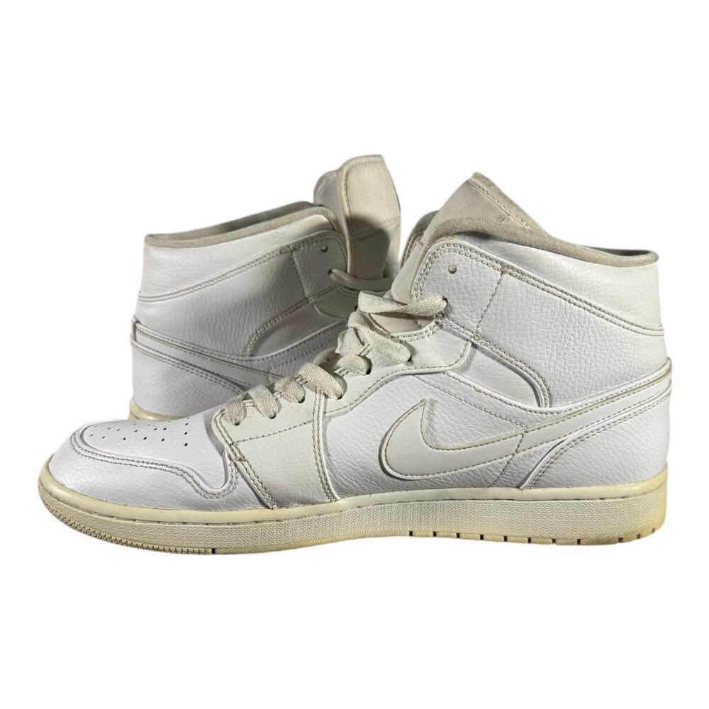 Nike Air Jordan 1 Mid White 554724-129 Men’s Size 12 Leather Retro Sneakers - Picture 6 of 8
